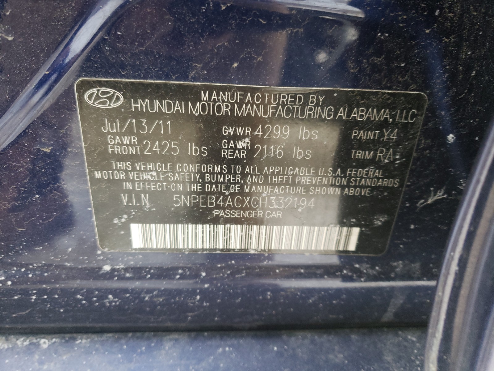 Photo 9 VIN: 5NPEB4ACXCH332194 - HYUNDAI SONATA GLS 