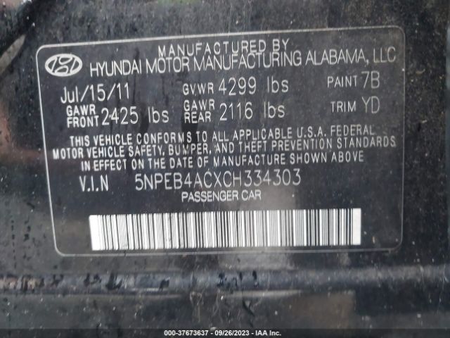 Photo 8 VIN: 5NPEB4ACXCH334303 - HYUNDAI SONATA 