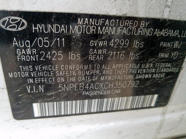 Photo 9 VIN: 5NPEB4ACXCH350792 - HYUNDAI SONATA GLS 