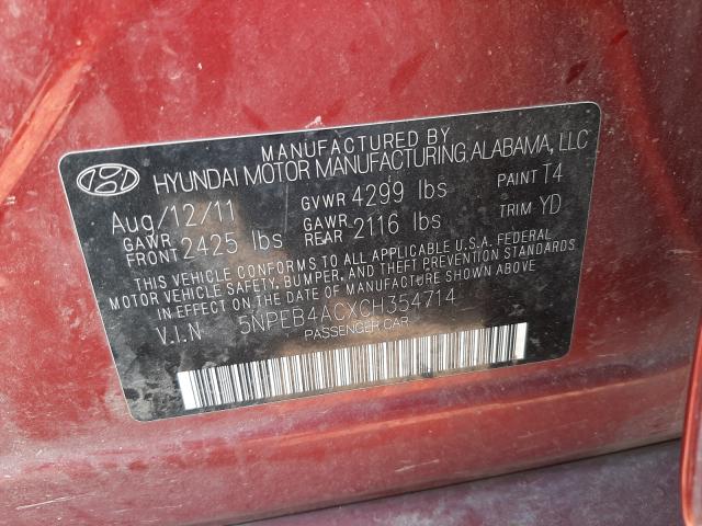 Photo 9 VIN: 5NPEB4ACXCH354714 - HYUNDAI SONATA GLS 