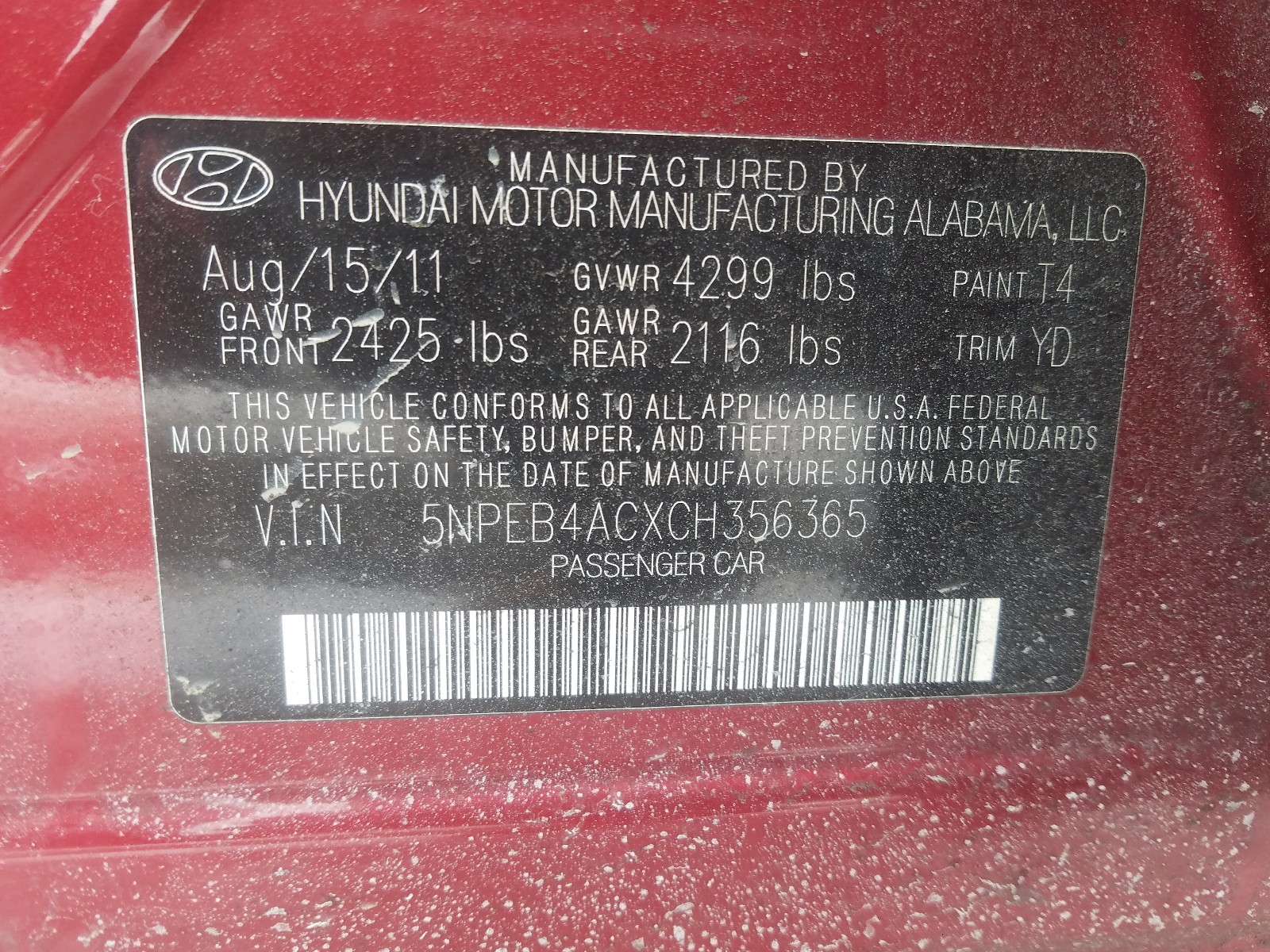 Photo 9 VIN: 5NPEB4ACXCH356365 - HYUNDAI SONATA GLS 