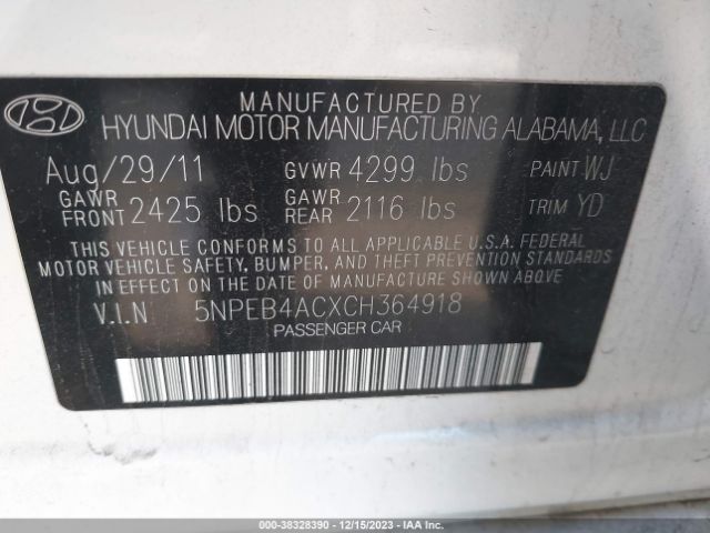 Photo 8 VIN: 5NPEB4ACXCH364918 - HYUNDAI SONATA 