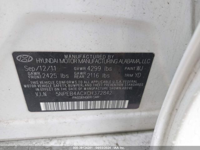 Photo 8 VIN: 5NPEB4ACXCH372842 - HYUNDAI SONATA 