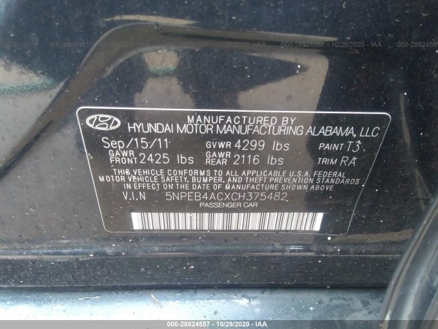 Photo 8 VIN: 5NPEB4ACXCH375482 - HYUNDAI SONATA 