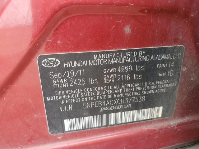 Photo 12 VIN: 5NPEB4ACXCH377538 - HYUNDAI SONATA 