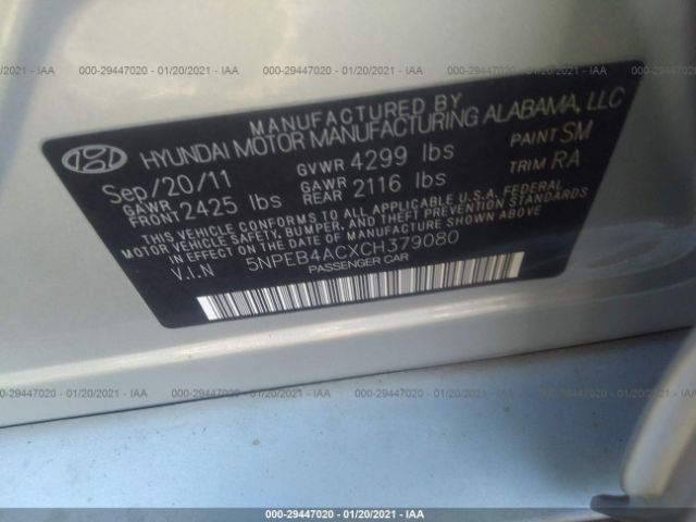 Photo 8 VIN: 5NPEB4ACXCH379080 - HYUNDAI SONATA 