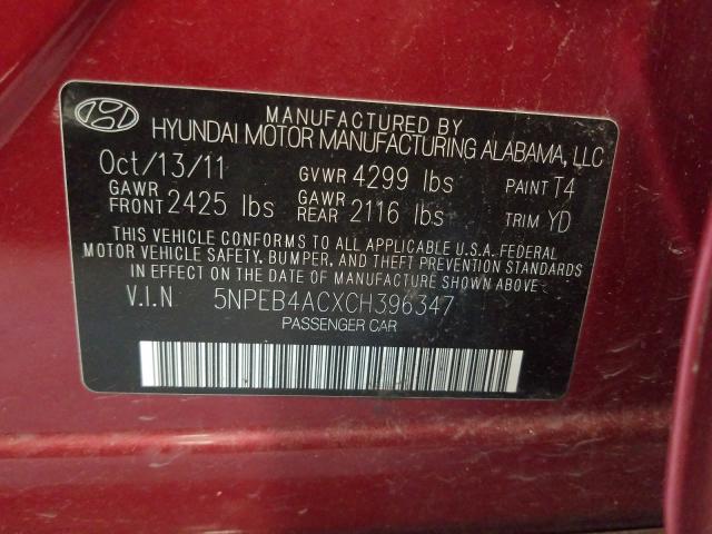 Photo 9 VIN: 5NPEB4ACXCH396347 - HYUNDAI SONATA GLS 