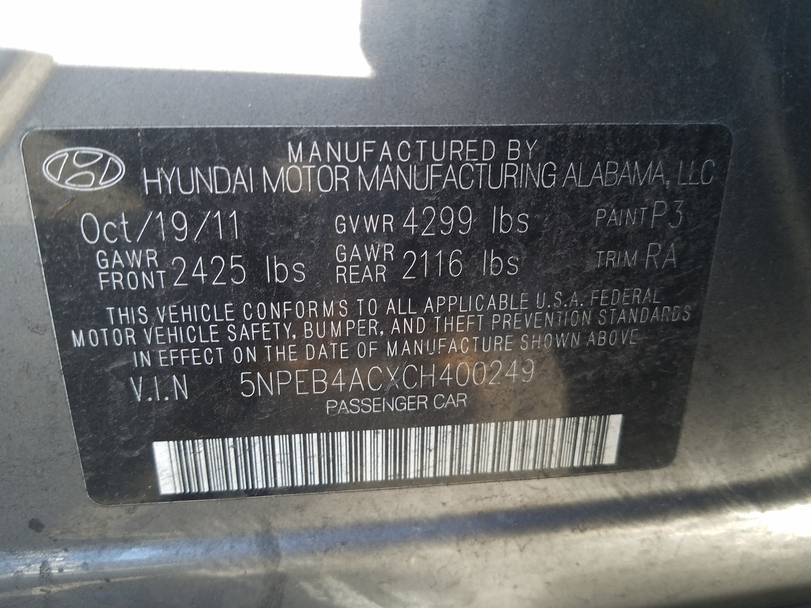 Photo 9 VIN: 5NPEB4ACXCH400249 - HYUNDAI SONATA 