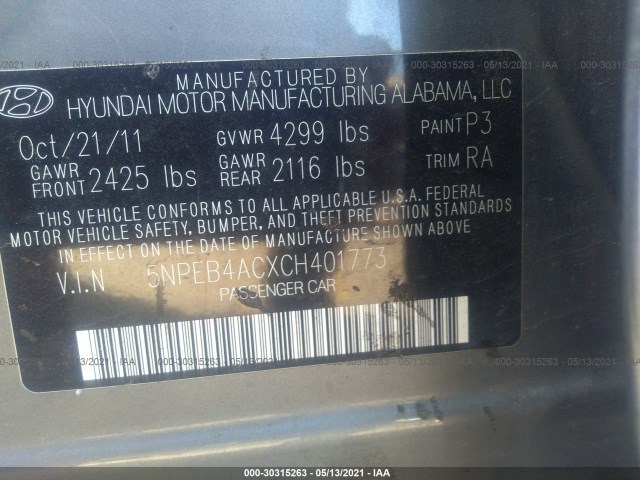 Photo 8 VIN: 5NPEB4ACXCH401773 - HYUNDAI SONATA 