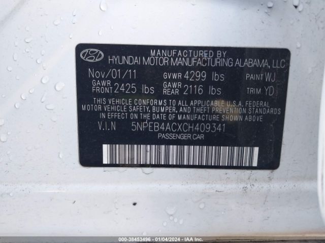 Photo 8 VIN: 5NPEB4ACXCH409341 - HYUNDAI SONATA 