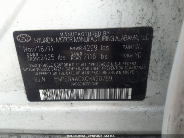 Photo 8 VIN: 5NPEB4ACXCH420789 - HYUNDAI SONATA 