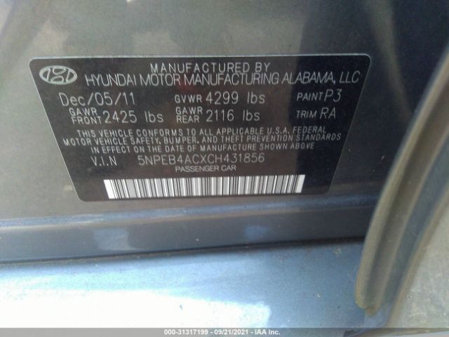 Photo 8 VIN: 5NPEB4ACXCH431856 - HYUNDAI SONATA 