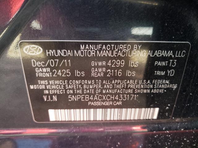 Photo 9 VIN: 5NPEB4ACXCH433171 - HYUNDAI SONATA GLS 