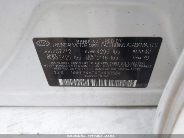 Photo 8 VIN: 5NPEB4ACXCH450584 - HYUNDAI SONATA 