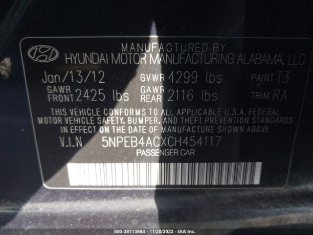 Photo 8 VIN: 5NPEB4ACXCH454117 - HYUNDAI SONATA 