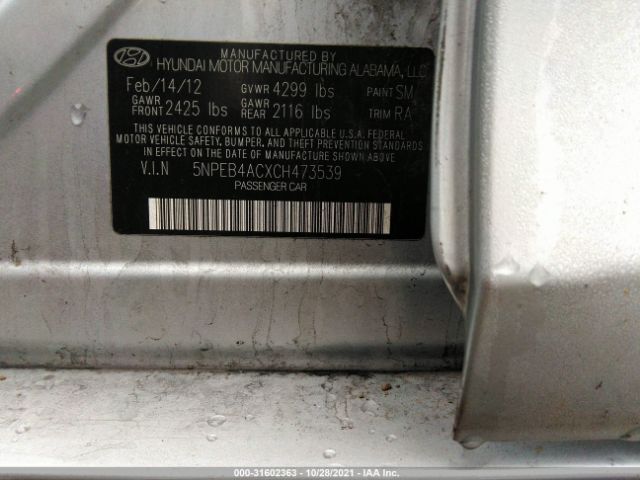 Photo 8 VIN: 5NPEB4ACXCH473539 - HYUNDAI SONATA 