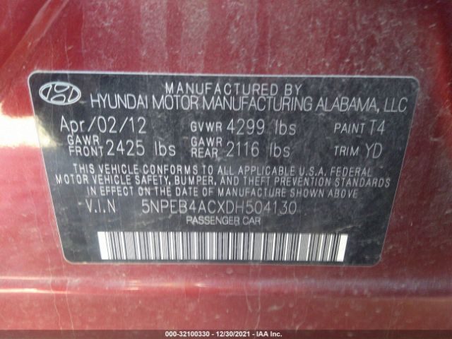 Photo 8 VIN: 5NPEB4ACXDH504130 - HYUNDAI SONATA 