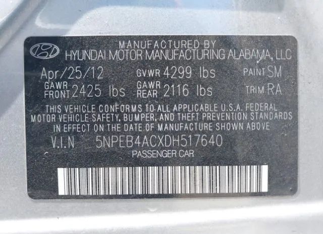 Photo 8 VIN: 5NPEB4ACXDH517640 - HYUNDAI SONATA 