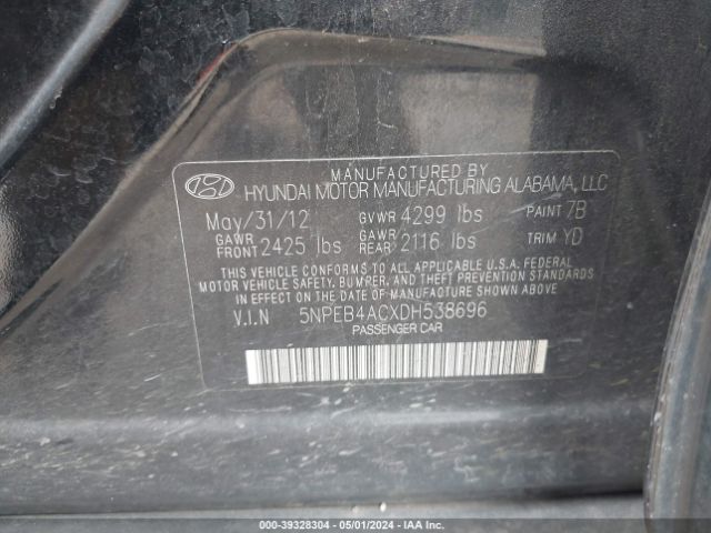 Photo 8 VIN: 5NPEB4ACXDH538696 - HYUNDAI SONATA 