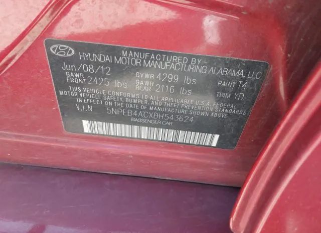 Photo 8 VIN: 5NPEB4ACXDH543624 - HYUNDAI SONATA 