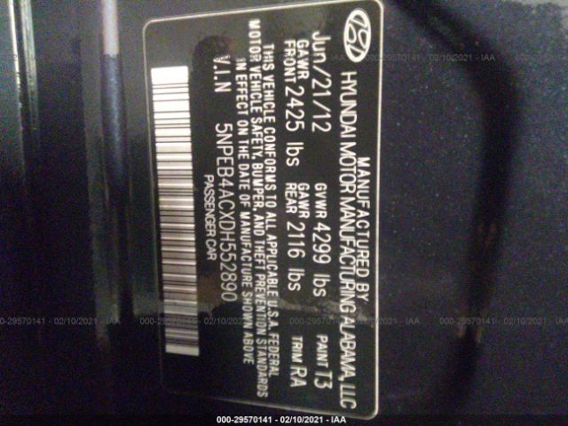 Photo 8 VIN: 5NPEB4ACXDH552890 - HYUNDAI SONATA 