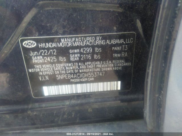 Photo 8 VIN: 5NPEB4ACXDH553747 - HYUNDAI SONATA 