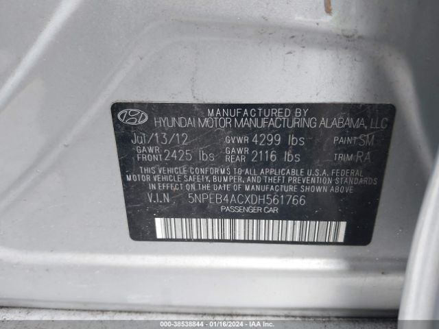 Photo 8 VIN: 5NPEB4ACXDH561766 - HYUNDAI SONATA 