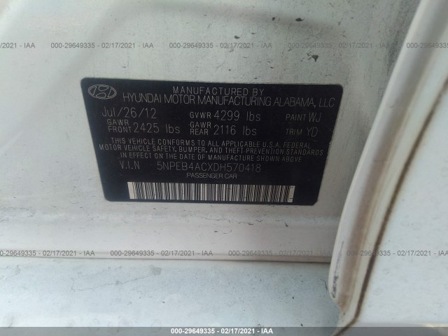 Photo 8 VIN: 5NPEB4ACXDH570418 - HYUNDAI SONATA 