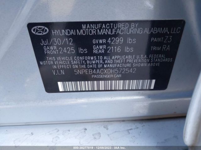 Photo 8 VIN: 5NPEB4ACXDH572542 - HYUNDAI SONATA 