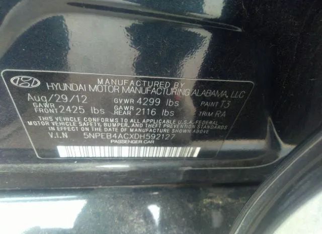 Photo 8 VIN: 5NPEB4ACXDH592127 - HYUNDAI SONATA 