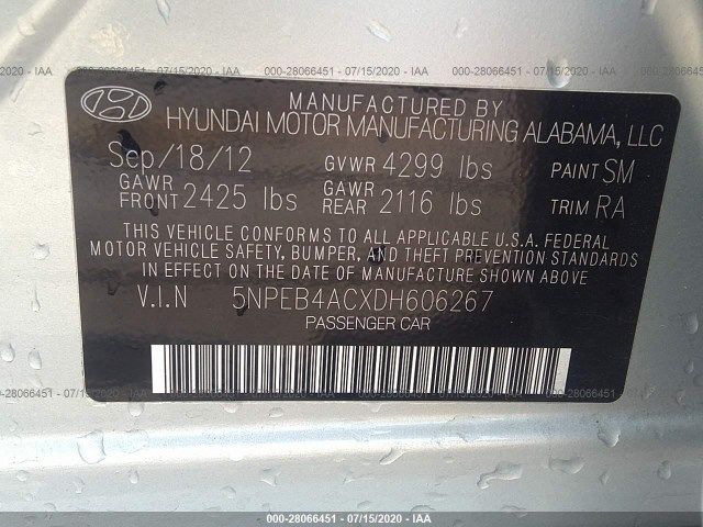 Photo 8 VIN: 5NPEB4ACXDH606267 - HYUNDAI SONATA 