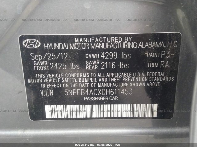 Photo 8 VIN: 5NPEB4ACXDH611453 - HYUNDAI SONATA 