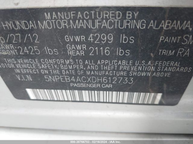 Photo 8 VIN: 5NPEB4ACXDH612733 - HYUNDAI SONATA 