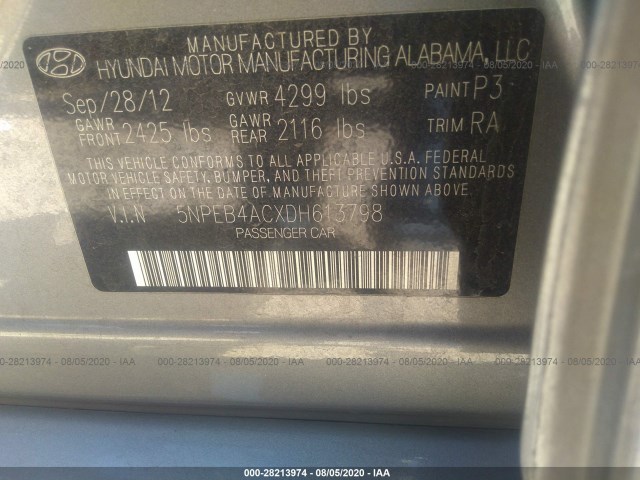 Photo 8 VIN: 5NPEB4ACXDH613798 - HYUNDAI SONATA 