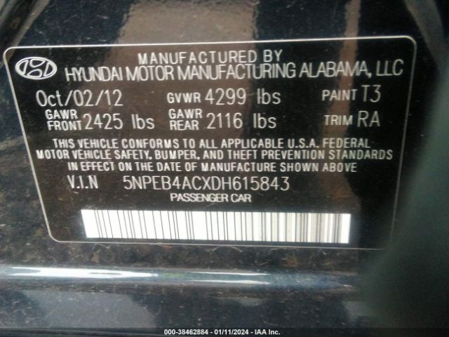 Photo 8 VIN: 5NPEB4ACXDH615843 - HYUNDAI SONATA 