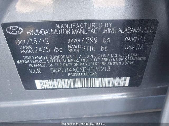 Photo 8 VIN: 5NPEB4ACXDH626213 - HYUNDAI SONATA 