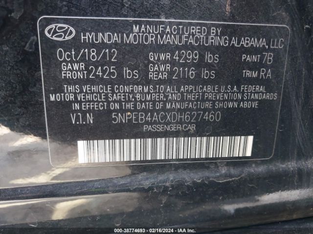 Photo 8 VIN: 5NPEB4ACXDH627460 - HYUNDAI SONATA 