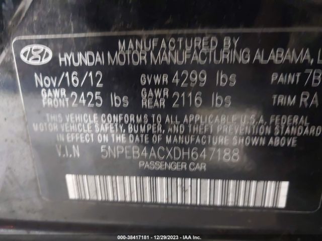 Photo 8 VIN: 5NPEB4ACXDH647188 - HYUNDAI SONATA 