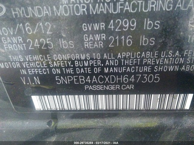 Photo 8 VIN: 5NPEB4ACXDH647305 - HYUNDAI SONATA 