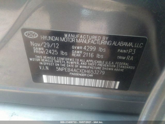 Photo 8 VIN: 5NPEB4ACXDH653279 - HYUNDAI SONATA 