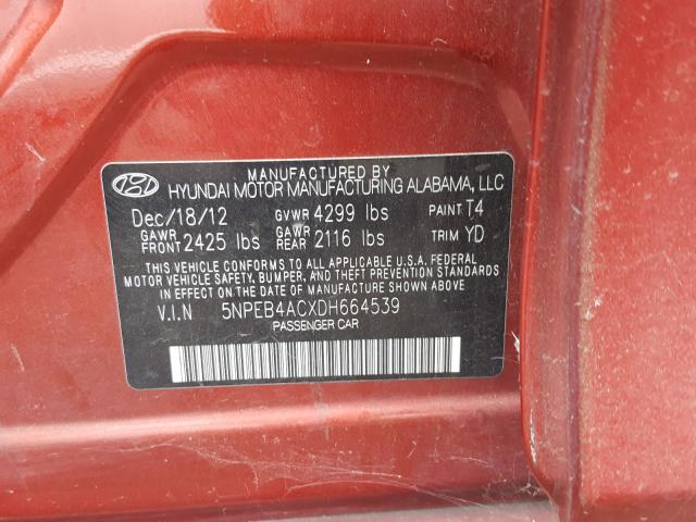 Photo 9 VIN: 5NPEB4ACXDH664539 - HYUNDAI SONATA 