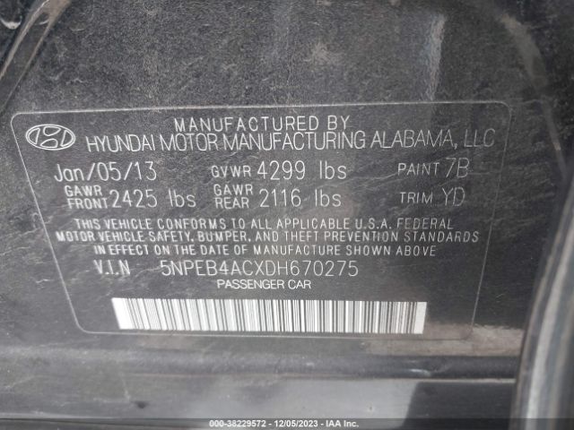 Photo 8 VIN: 5NPEB4ACXDH670275 - HYUNDAI SONATA 