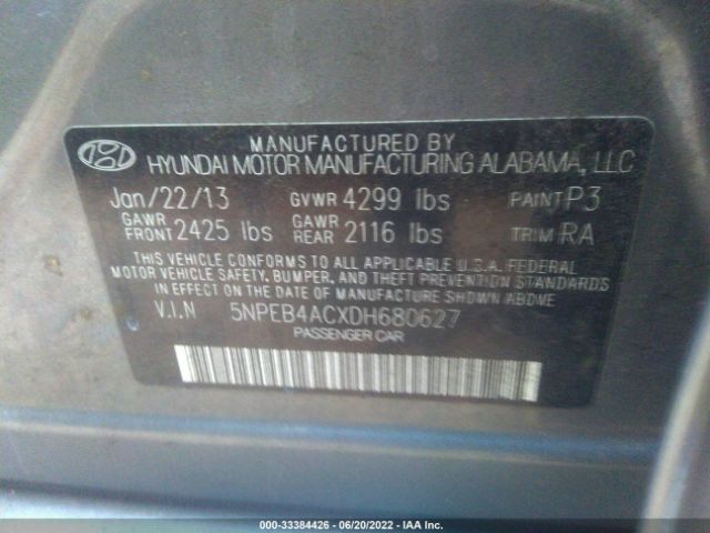 Photo 8 VIN: 5NPEB4ACXDH680627 - HYUNDAI SONATA 