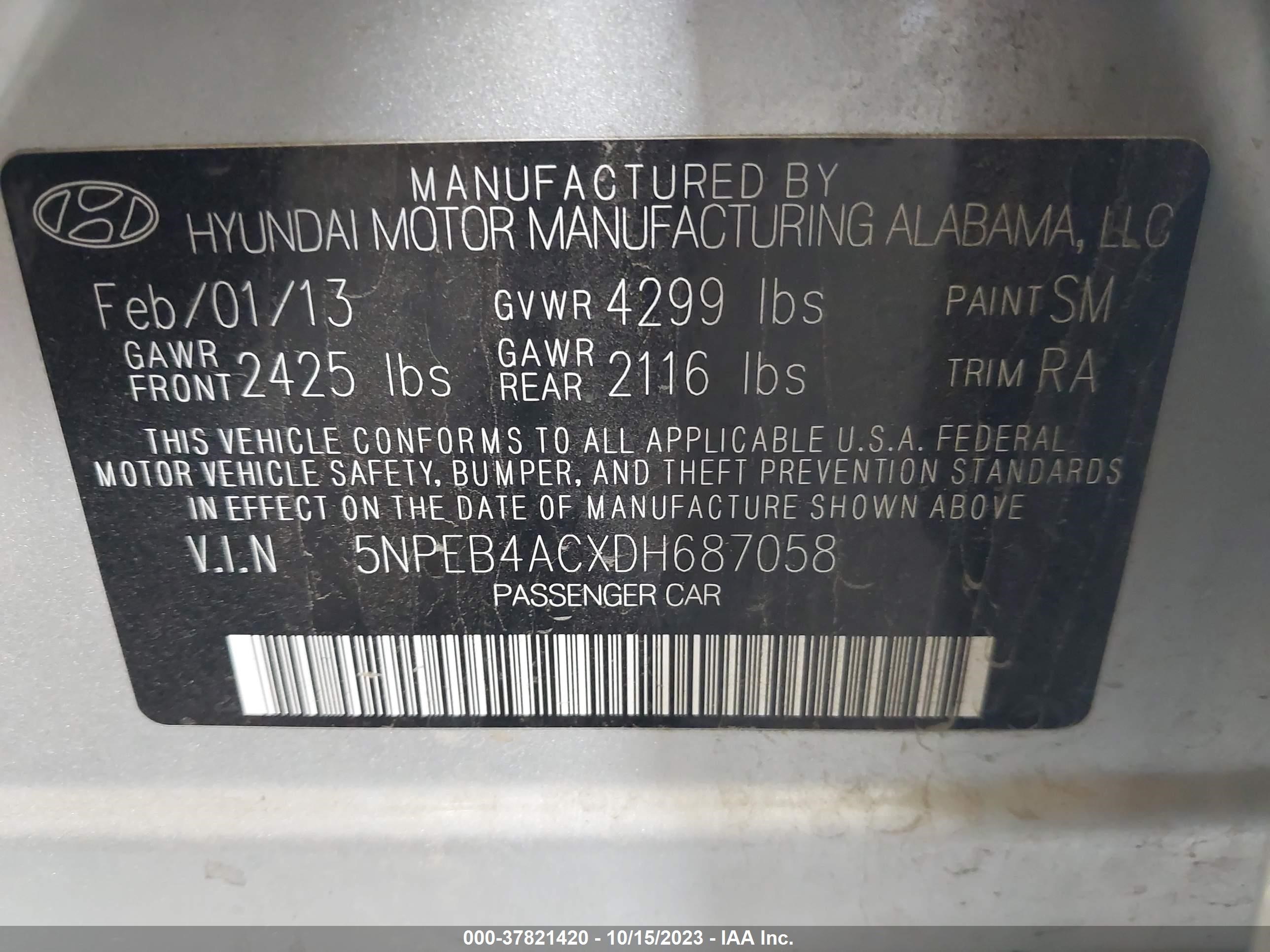 Photo 8 VIN: 5NPEB4ACXDH687058 - HYUNDAI SONATA 