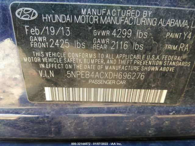 Photo 8 VIN: 5NPEB4ACXDH696276 - HYUNDAI SONATA 