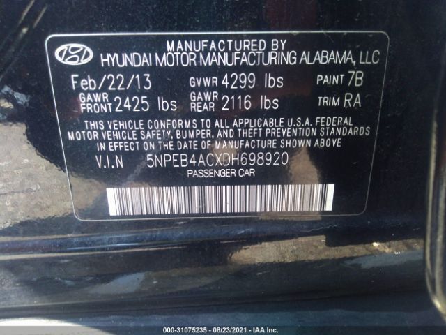 Photo 8 VIN: 5NPEB4ACXDH698920 - HYUNDAI SONATA 