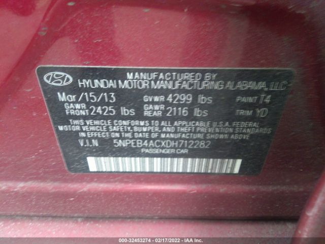 Photo 8 VIN: 5NPEB4ACXDH712282 - HYUNDAI SONATA 