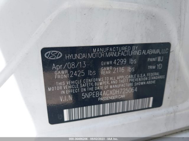 Photo 8 VIN: 5NPEB4ACXDH725064 - HYUNDAI SONATA 