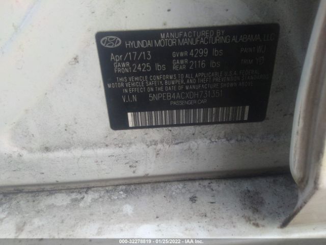 Photo 8 VIN: 5NPEB4ACXDH731351 - HYUNDAI SONATA 