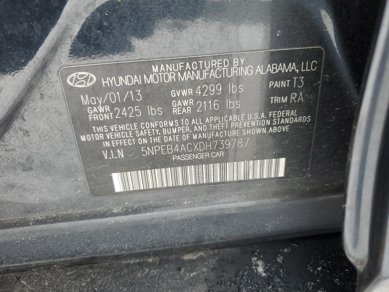 Photo 12 VIN: 5NPEB4ACXDH739787 - HYUNDAI SONATA 